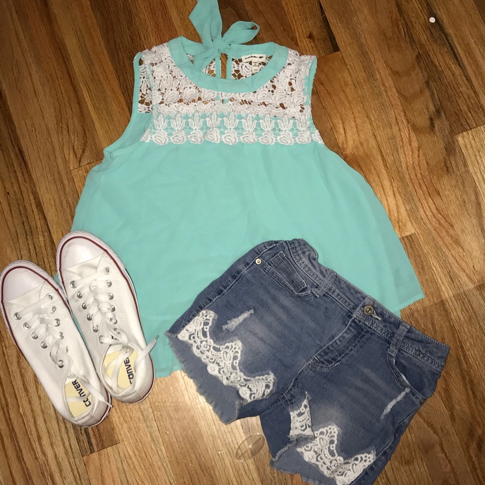 Mint green lace blouse